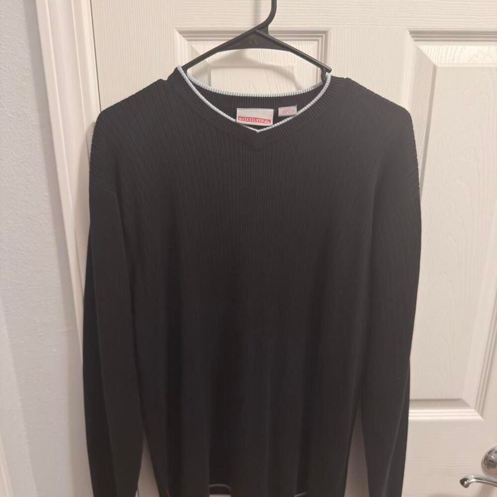 (1999-2003) Quiksilver Ribbed V-Neck Sweater - Blue - L